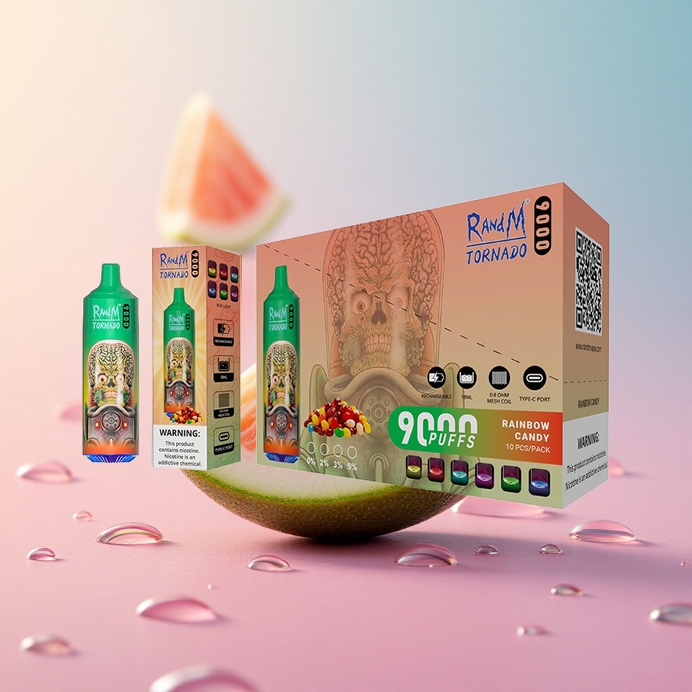 RandM Fumot Tornado 9000 Puffs Rainbow Candy RGB Display