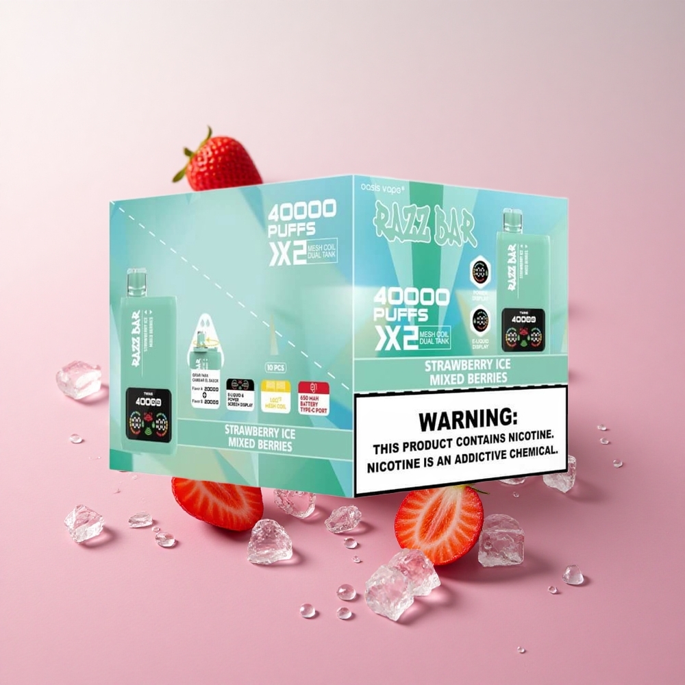 Razz Bar 40000 Strawberry Ice Mixed Berries Power Screen Display