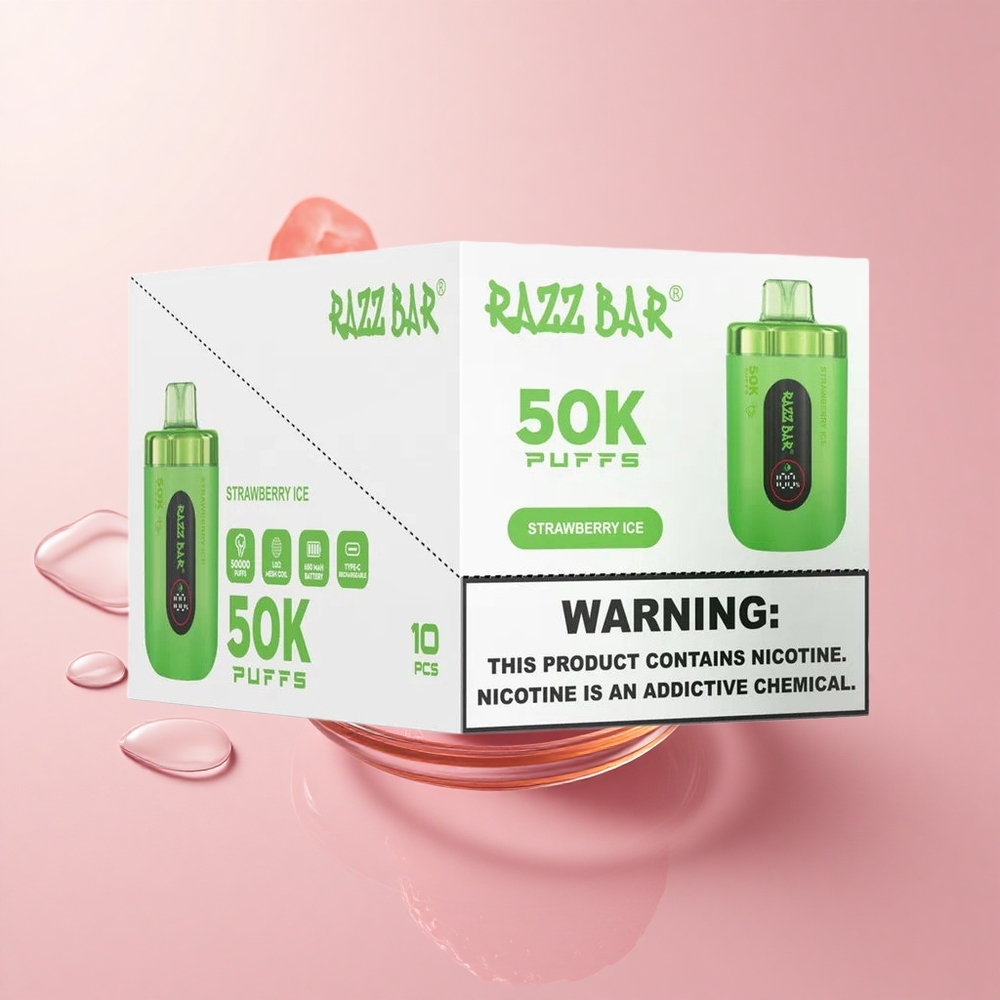 Razz Bar 50K Strawberry Ice 1.0 Ohm Mesh