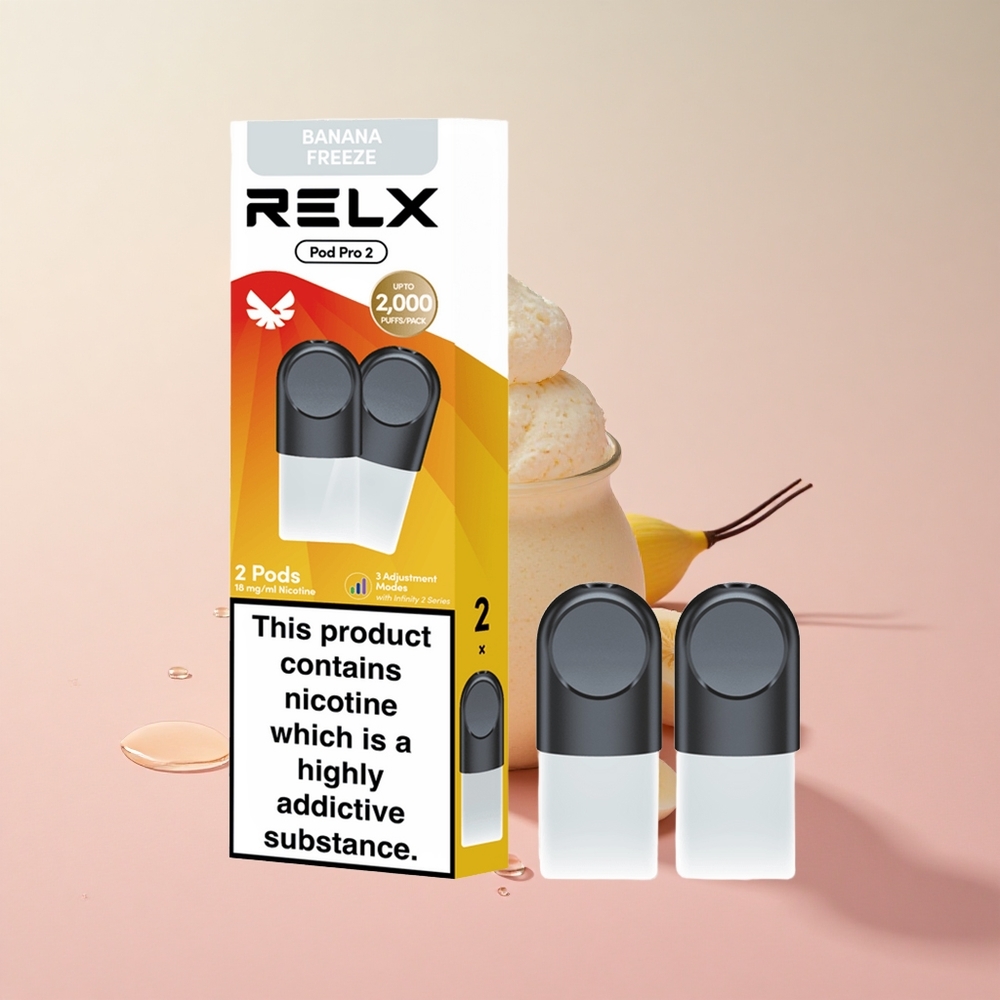 Relx Pod Pro 2 600 Puffs Banana Freeze 3 Voltage Smooth Boost Eco Mode