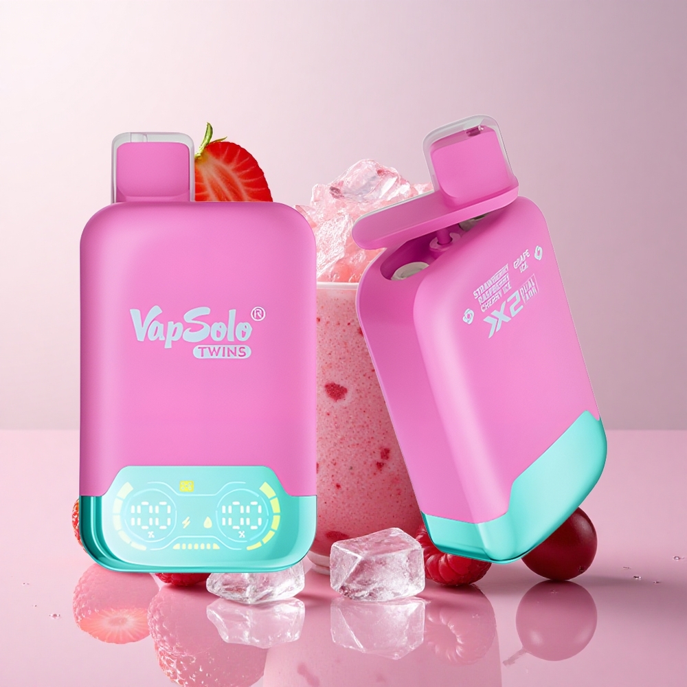 Vapsolo Twins 20000 Puffs Strawberry Raspberry Cherry Ice & Grape Ice Dual Tank